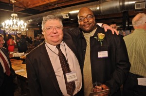 Center on Wrongful Convictions executive director Rob Warden (left) with exoneree Wilder “Ken” Berry. Photo credit: Randy Belice/Northwestern Law, © 2014