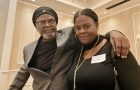 Glynn Simmons of Oklahoma City, the 11th death row exoneree released from incarceration in Oklahoma, standing with his cousin Cecilia Hawthorne at the OK Innocence Project Wrongful Conviction Day dinner on Oct. 2, 2023. Photo by Patrick B. McGuigan