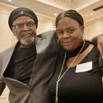 Glynn Simmons of Oklahoma City, the 11th death row exoneree released from incarceration in Oklahoma, standing with his cousin Cecilia Hawthorne at the OK Innocence Project Wrongful Conviction Day dinner on Oct. 2, 2023. Photo by Patrick B. McGuigan